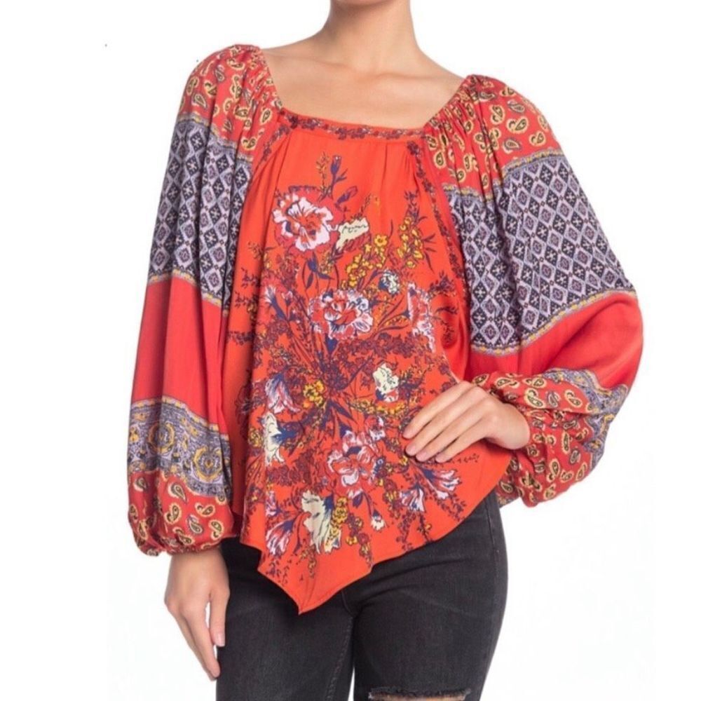 #2 Free People Red and Purple Floral BlouseNWT